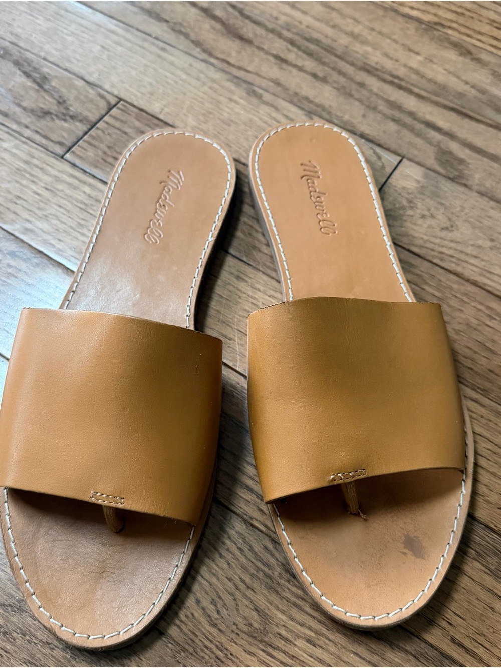 Madewell Boardwalk Post Slide Sandal Desert Camel Leather Size 10 Used - Picture 3 of 4